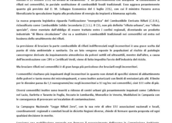 Campagna Legge “Rifiuti Zero”. Rifiuti nei cementifici, un attacco alla salute