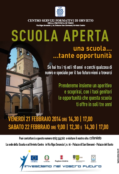 “SCUOLA APERTA” AL CENTRO DI FORMAZIONE PROFESSIONALE DI ORVIETO