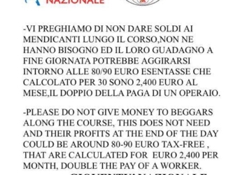 Gioventù nazionale invita a non sostenere i mendicanti