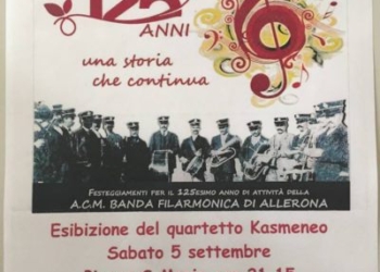 Ad Allerona l’A.C.M. Banda Filarmonica di Allerona proseguirà i festeggiamenti del 125esimo anno di attività ospitando il Quartetto Kasmeneo