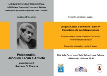 Incontro con il dr. Antonio Di Ciaccia su “Psicoanalisi, Jacques Lacan e Amleto”.
