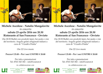 Michele Ascolese (chitarra) e Natalio  Mangalavite (piano), un  duo d’eccezione al ristorante Il San Francesco per “I Gelati d’Italia”