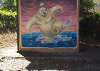 Un Orso Polare a Ciconia per un appello ambientale e di sostenibilità, parla chiaro l’opera dell’artista Rame 13