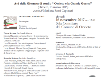 Ricerche Umbre, presentazione della rivista intitolata a “Orvieto e la Grande Guerra”