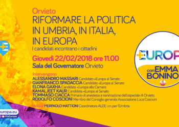 “+Europa con Emma Bonino” incontro alla sala del Governatore per “Riformare la politica in Umbria, in Italia, in Europa”.