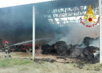 Incendio in un fienile, le fiamme divorano diverse rotoballe di foraggio. Vvff di Orvieto sul posto