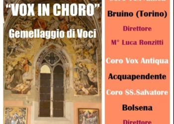 Il coro aquesiano “Vox Antiqua” incontra quello di torinese, per il concerto “Vox in Choro” alla Chiesa di San Francesco di Acquapendente