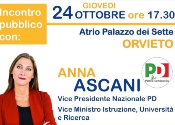 A Palazzo dei Sette incontro con Anna Ascani, vice presidente nazionale Pd