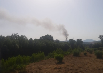 Incendio sopra Ciconia, colonna di fumo nero visibile da tutta la città