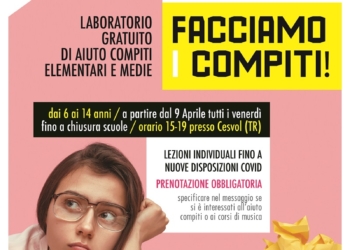 “Facciamo i compiti”, laboratorio gratuito dai 6 ai 14 anni a cura di Arci Terni e Cesvol Umbria