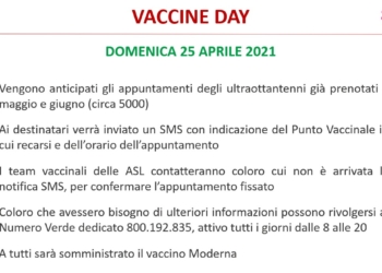 Domenica 25 aprile in programma vaccine day. Ad oggi in Umbria somministrate 250.202 dosi di vaccino