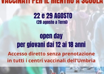 Secondo open day vaccinale in Umbria per il rientro a scuola