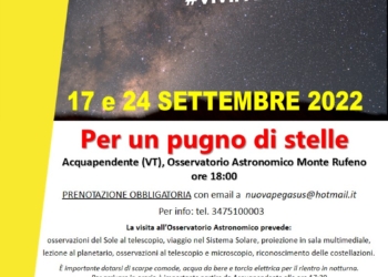 “Per un pugno di stelle”: due serate all’Osservatorio del Monte Rufeno