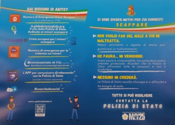 25 maggio: “Giornata internazionale dei bambini scomparsi”. Campagna di informazione e di sensibilizzazione della Polizia di Stato di Terni