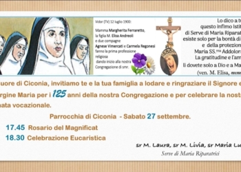 Sabato 27 settembre si celebrano i 125 anni delle suore Serve di Maria Riparatrici