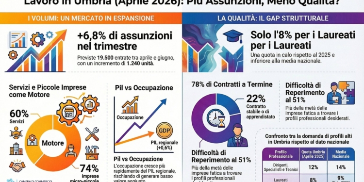 In Umbria crescono le assunzioni, ma arretra il lavoro più qualificato