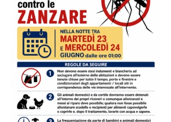 Programmato intervento straordinario di disinfestazione adulticida contro le zanzare su tutto il territorio comunale