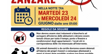 Programmato intervento straordinario di disinfestazione adulticida contro le zanzare su tutto il territorio comunale