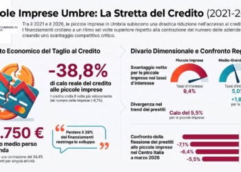 Piccole imprese umbre,  un miliardo di credito in meno  dal 2021: la perdita reale è del 38,8%
